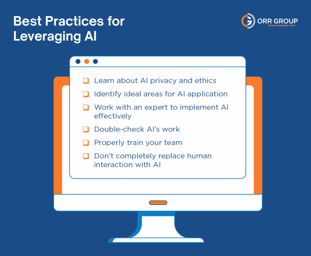 Best practices for leveraging AI for nonprofits (as explained below)