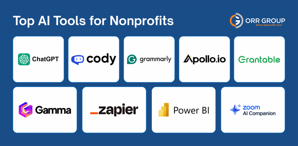 Top AI tools for nonprofits (as explained below)